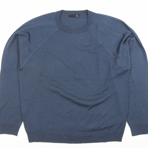 BHS Mens Blue Acrylic Crew Neck Pullover Jumper Size L