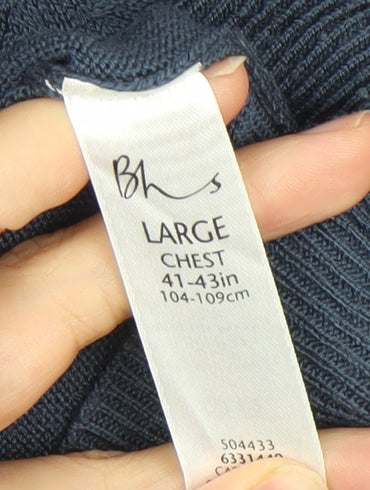 BHS Mens Blue Acrylic Crew Neck Pullover Jumper Size L