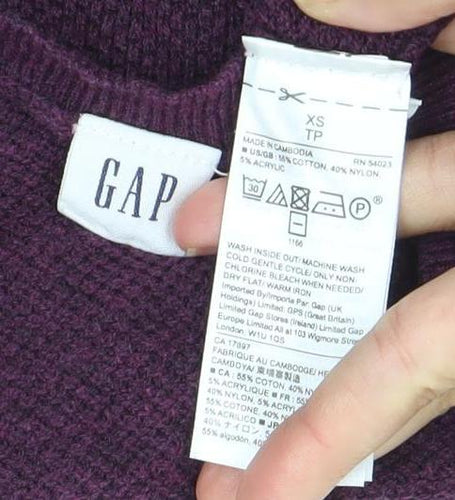 GAP Womens Purple XS V-Neck Pullover Knit Jumper Long Sleeve