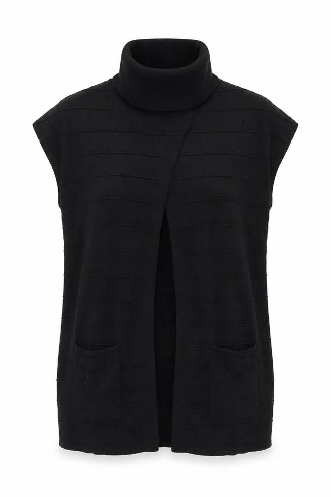 Marxke Womens Black M Roll Neck Short Sleeve Cotton Cardigan
