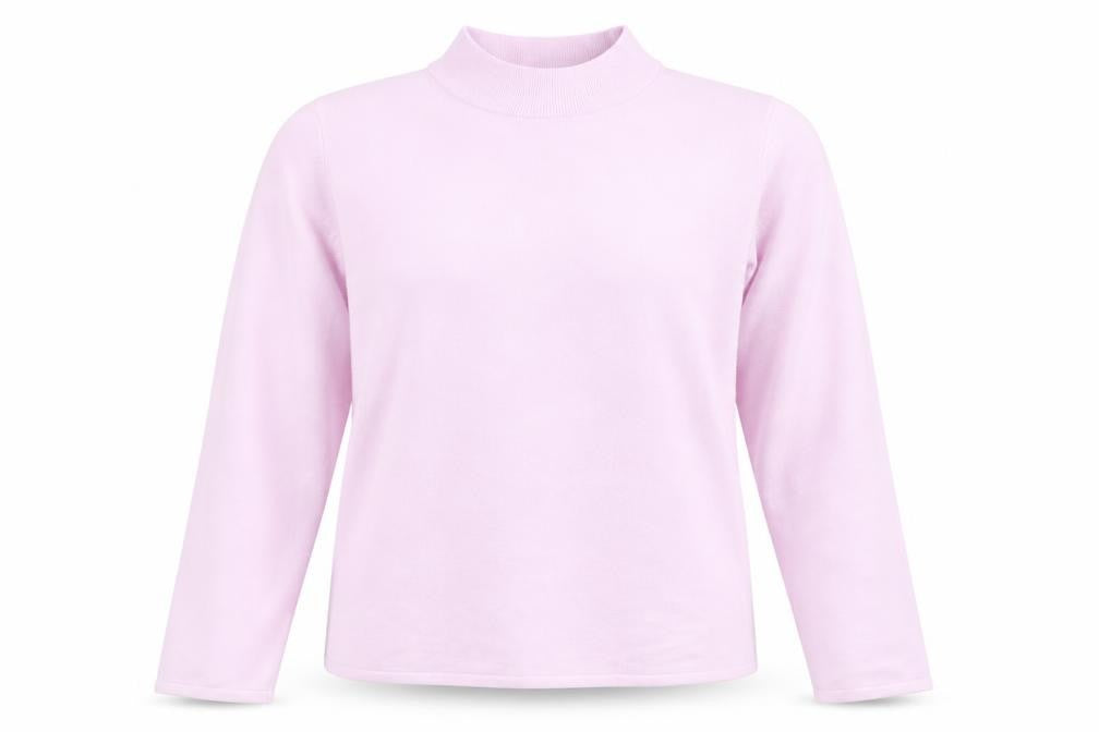 Front view of Bonmarché women’s purple mock neck acrylic jumper, size M