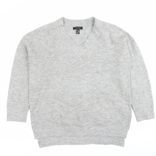 New Look Women’s Grey V-Neck Pullover Jumper Size S Knitwear