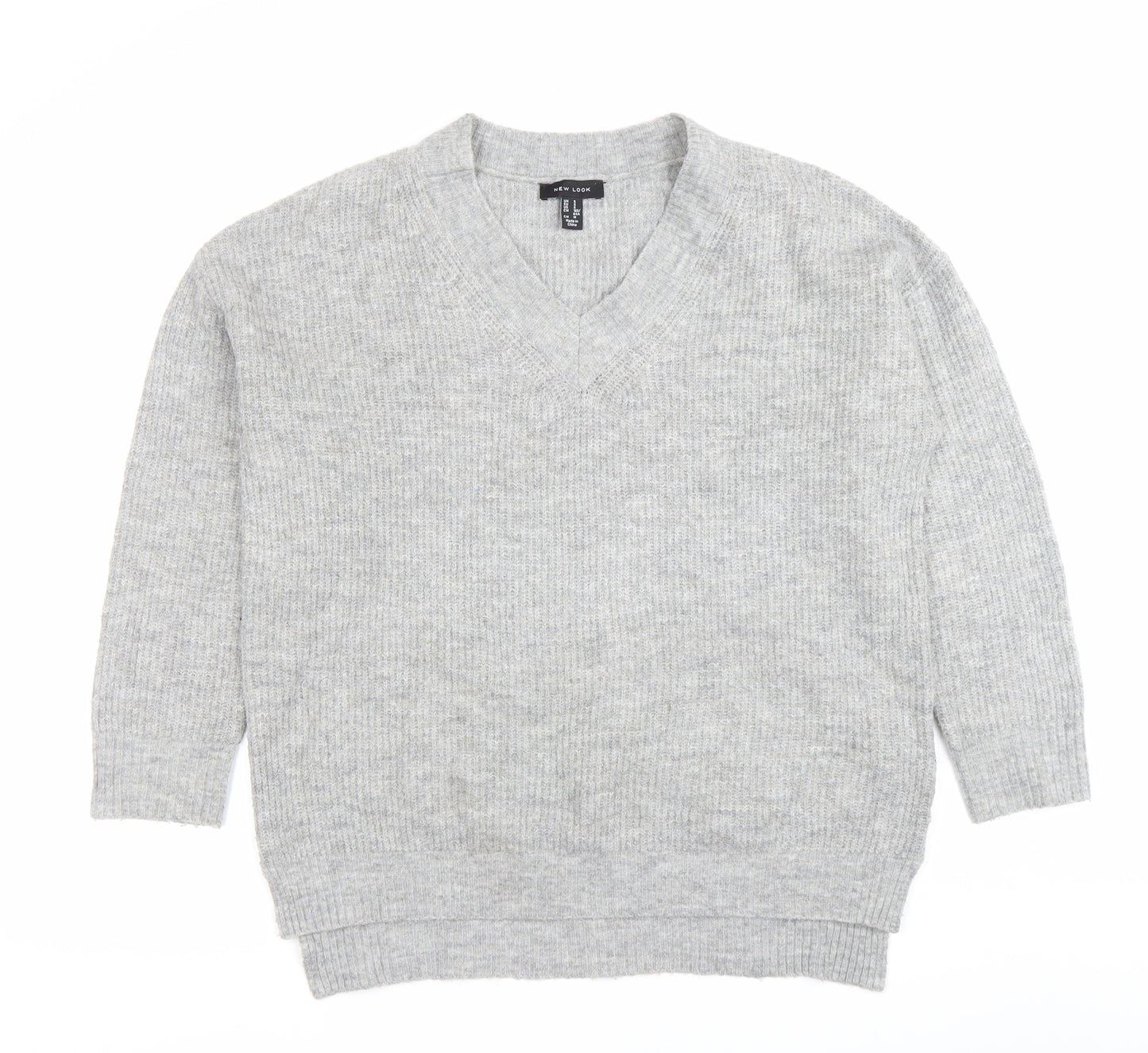 New Look Women’s Grey V-Neck Pullover Jumper Size S Knitwear