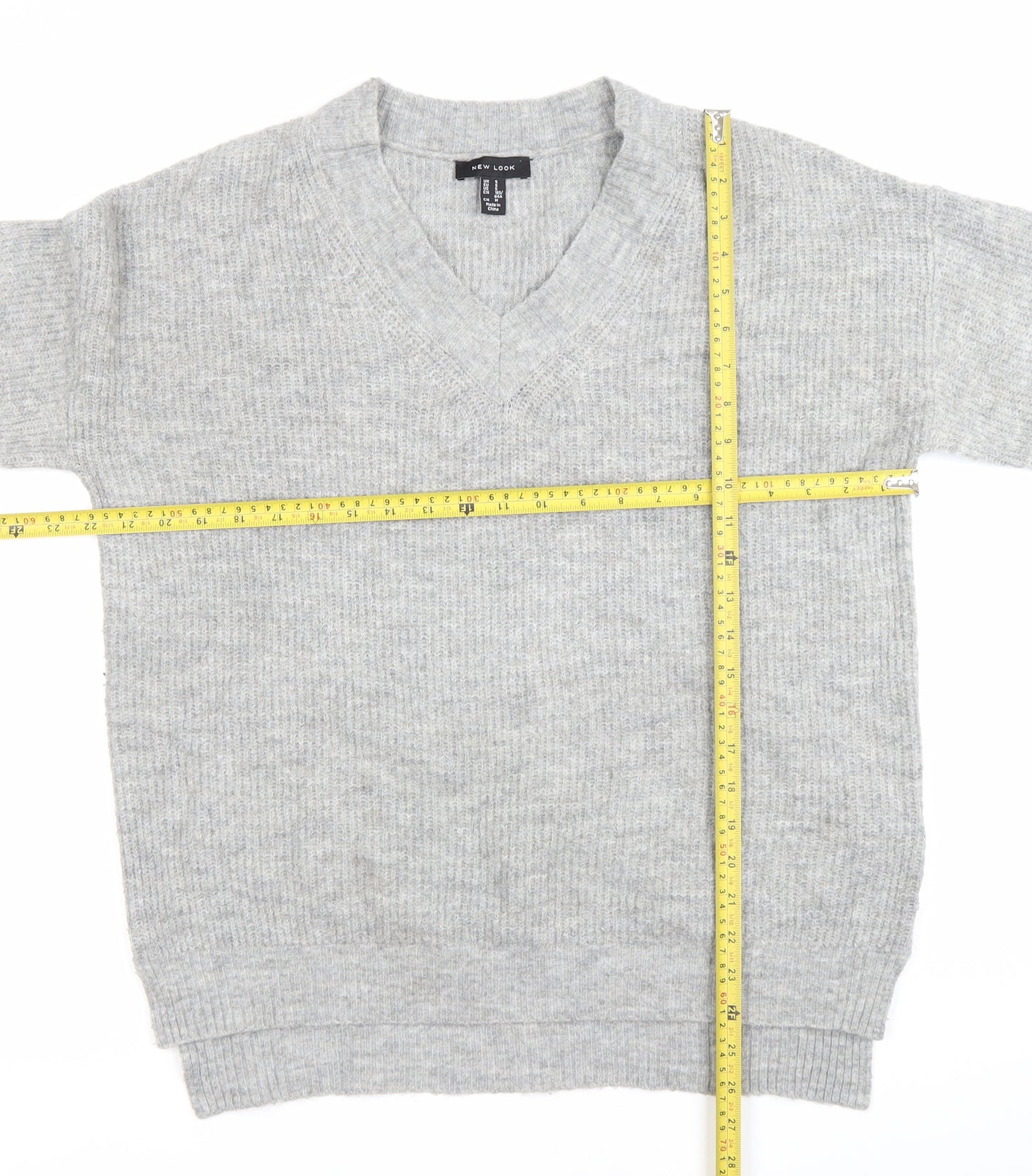 New Look Women’s Grey V-Neck Pullover Jumper Size S Knitwear