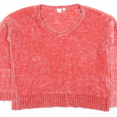 GAP Womens Red Petite Small V-Neck Pullover Jumper Polyester Knit