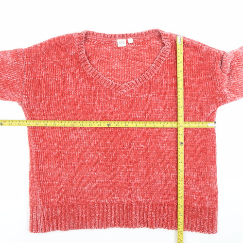 GAP Womens Red Petite Small V-Neck Pullover Jumper Polyester Knit