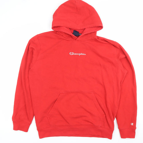 Champion Men’s Red Pullover Hoodie Size L Logo Sweatshirt