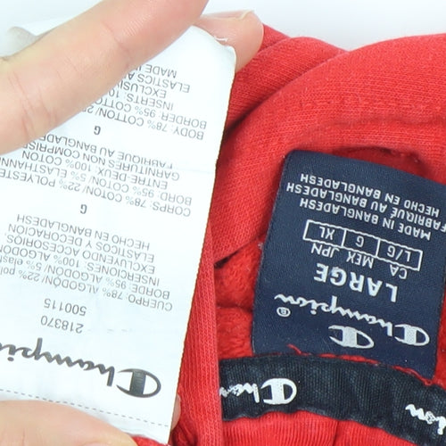 Champion Men’s Red Pullover Hoodie Size L Logo Sweatshirt