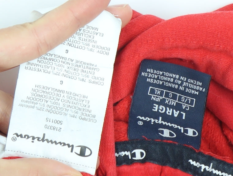 Champion Men’s Red Pullover Hoodie Size L Logo Sweatshirt