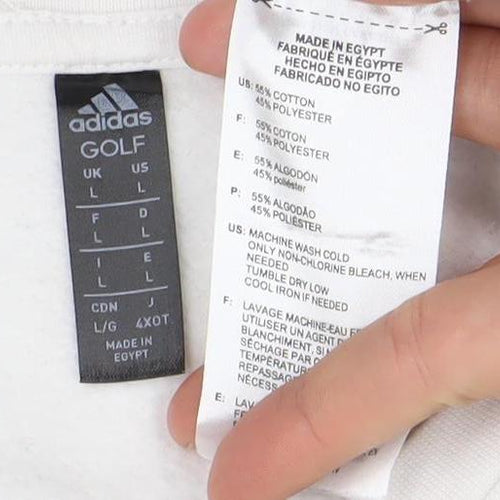 Adidas Mens White 7XL Pullover Sweatshirt Crew Neck Logo Golf
