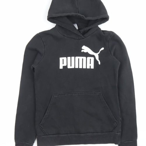 Puma Boys Black Pullover Hoodie 2XS Regular Fit with Logo Graphic