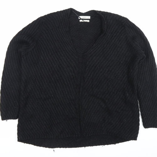 Mango Women’s Black V-Neck Pullover Jumper Size S Wool Blend
