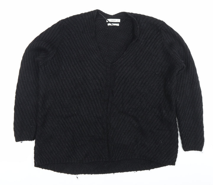 Mango Women’s Black V-Neck Pullover Jumper Size S Wool Blend