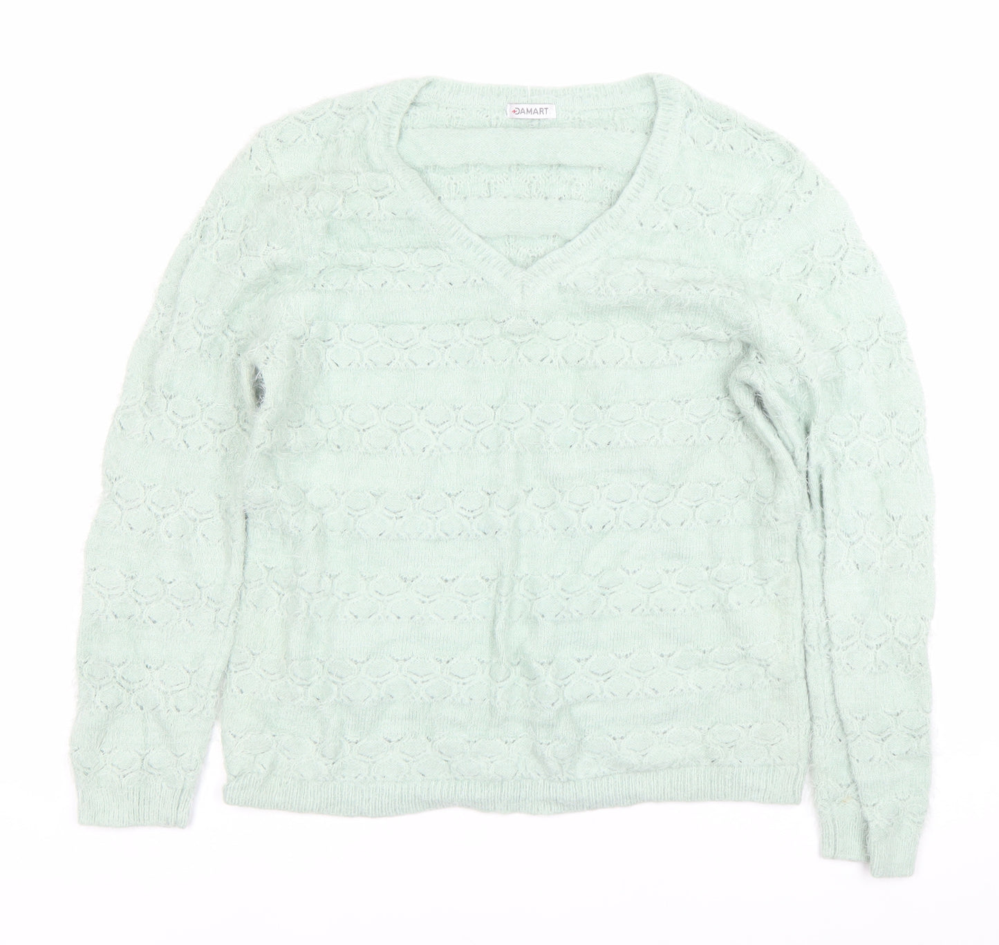 Damart Womens Green V-Neck Knit Pullover Jumper Size M