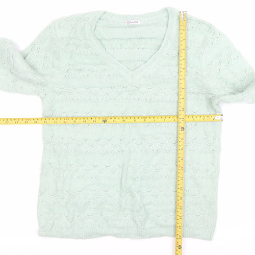 Damart Womens Green V-Neck Knit Pullover Jumper Size M