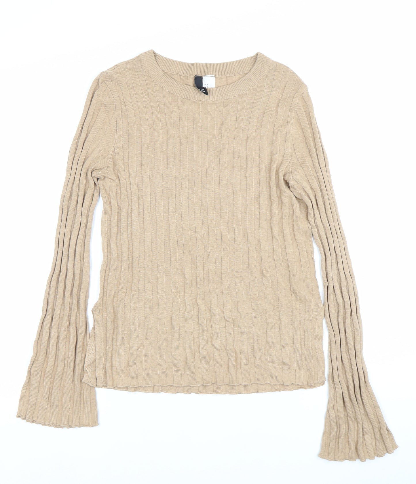 H&M Women Beige Knit Long Sleeve Crew Neck Blouse Size 12