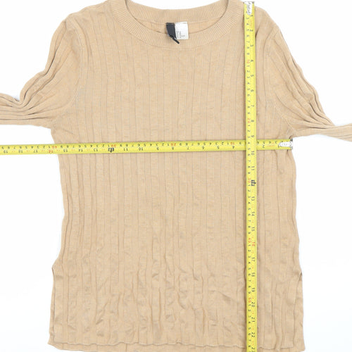 H&M Women Beige Knit Long Sleeve Crew Neck Blouse Size 12