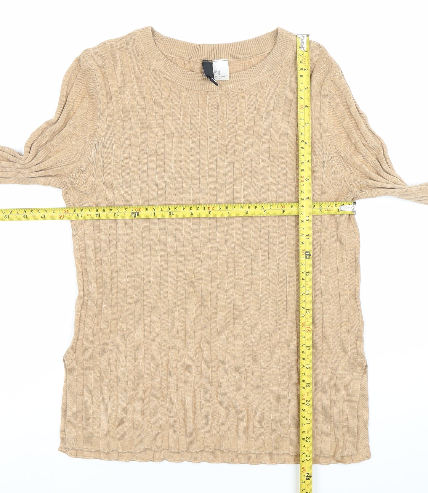 H&M Women Beige Knit Long Sleeve Crew Neck Blouse Size 12