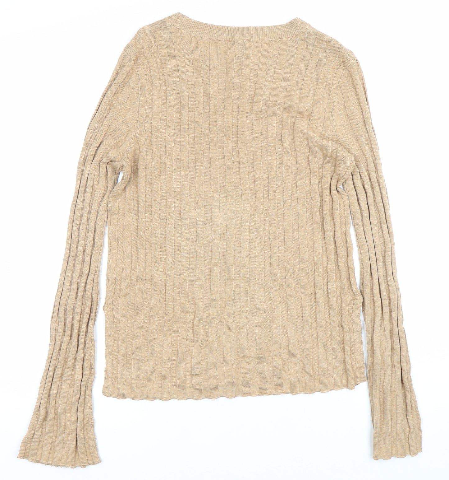 H&M Women Beige Knit Long Sleeve Crew Neck Blouse Size 12