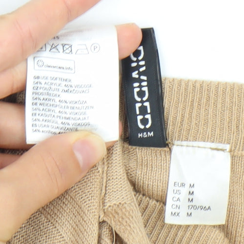 H&M Women Beige Knit Long Sleeve Crew Neck Blouse Size 12