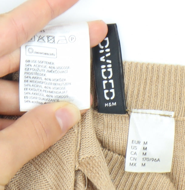 H&M Women Beige Knit Long Sleeve Crew Neck Blouse Size 12