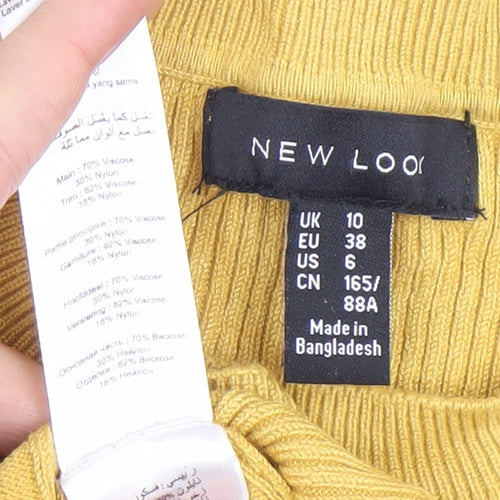 New Look Womens Yellow Ribbed Knit Slim Pullover Jumper UK 10