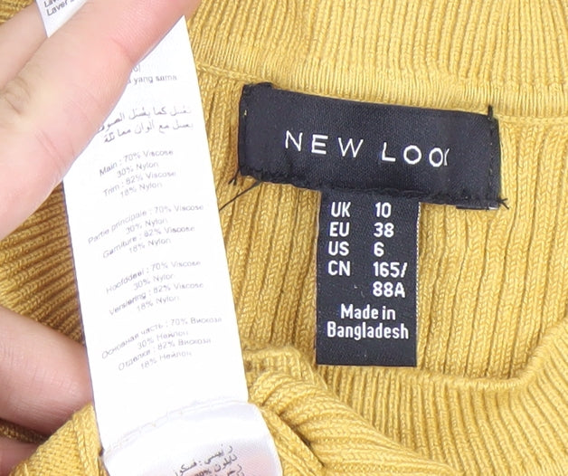 New Look Womens Yellow Ribbed Knit Slim Pullover Jumper UK 10