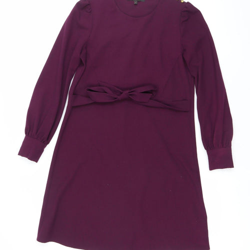 Next Women Purple Shift Dress Size 8 Long Sleeve Bow Detail