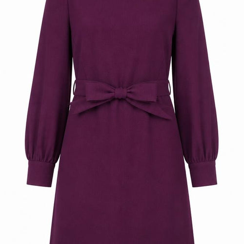 Next Women Purple Shift Dress Size 8 Long Sleeve Bow Detail