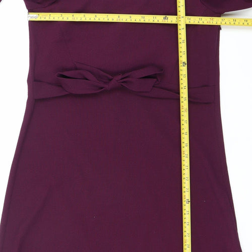 Next Women Purple Shift Dress Size 8 Long Sleeve Bow Detail