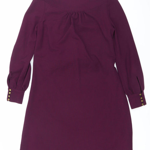 Next Women Purple Shift Dress Size 8 Long Sleeve Bow Detail