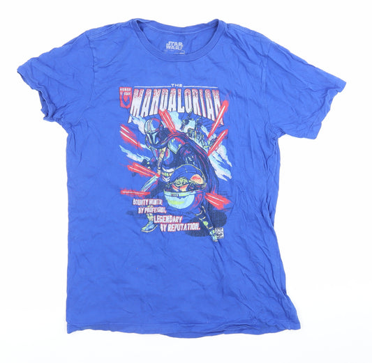 Front view of Star Wars Mandalorian Blue Graphic Men's M T-Shirt