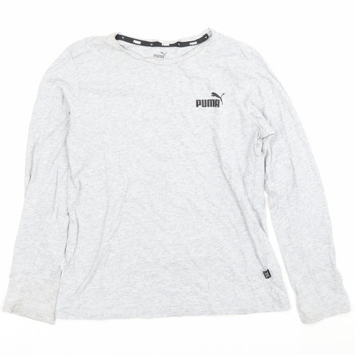 Puma Boys Grey Long Sleeve Sports T-Shirt Size S Cotton Crew Neck