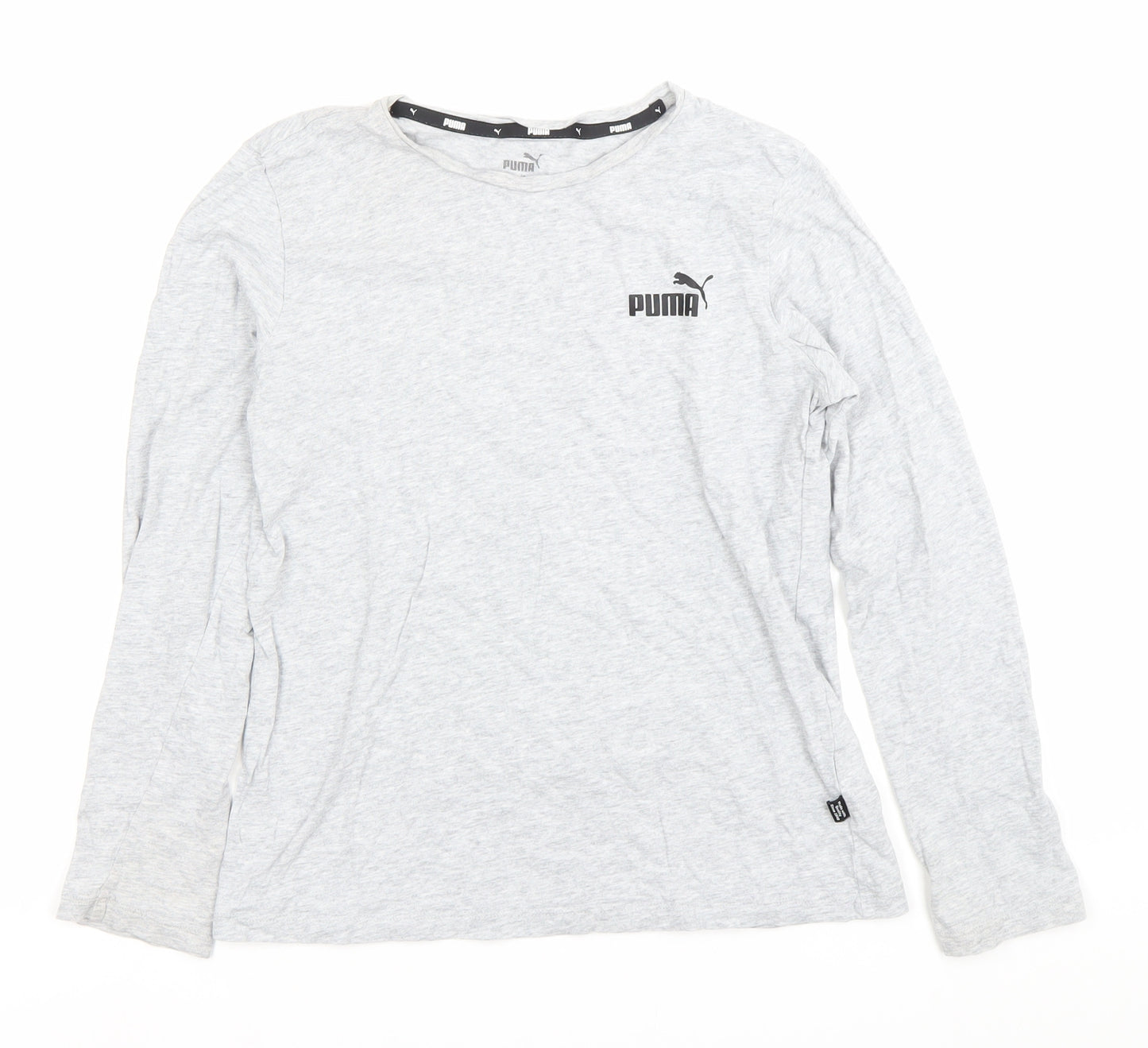 Puma Boys Grey Long Sleeve Sports T-Shirt Size S Cotton Crew Neck
