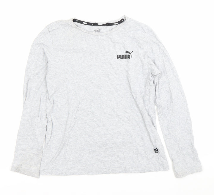 Puma Boys Grey Long Sleeve Sports T-Shirt Size S Cotton Crew Neck