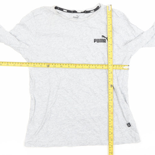 Puma Boys Grey Long Sleeve Sports T-Shirt Size S Cotton Crew Neck