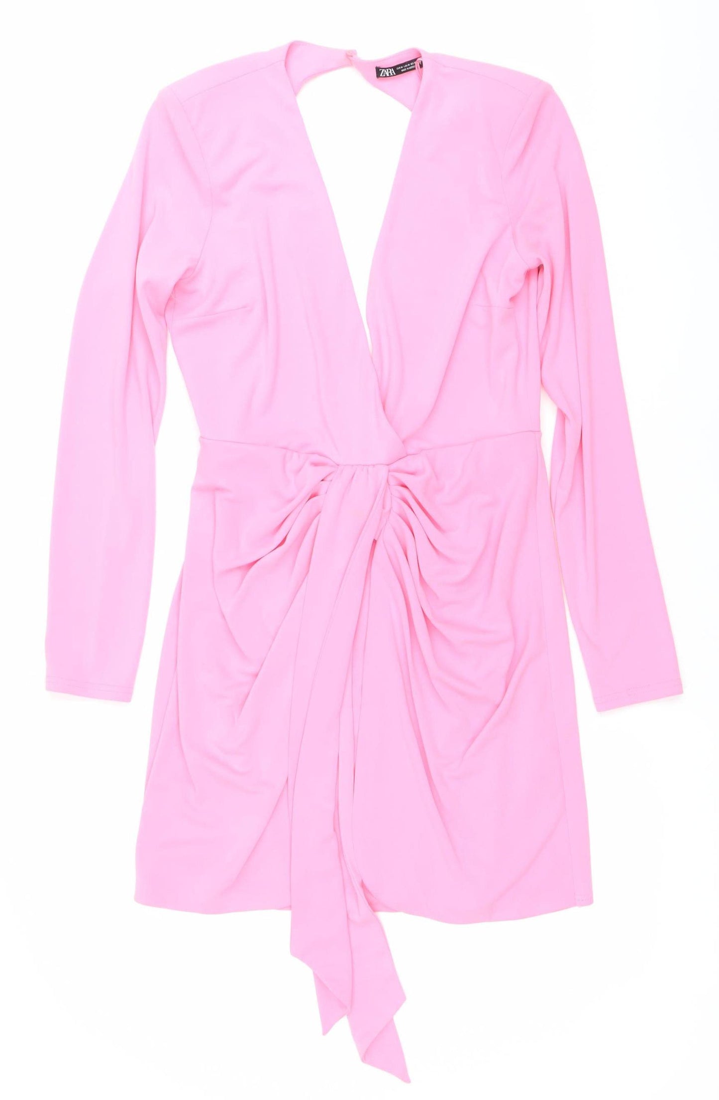 Zara Women’s Pink Wrap Dress Size 12 Long Sleeve V-Neck Party