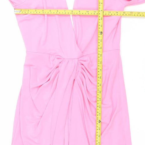 Zara Women’s Pink Wrap Dress Size 12 Long Sleeve V-Neck Party