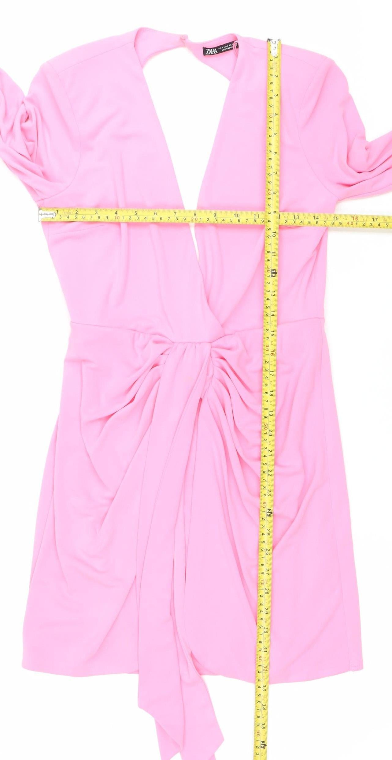 Zara Women’s Pink Wrap Dress Size 12 Long Sleeve V-Neck Party