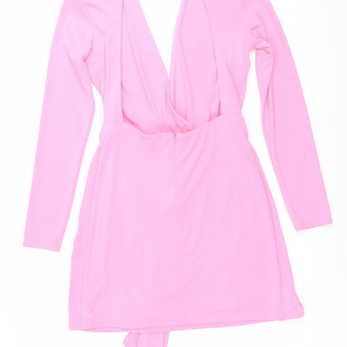 Zara Women’s Pink Wrap Dress Size 12 Long Sleeve V-Neck Party