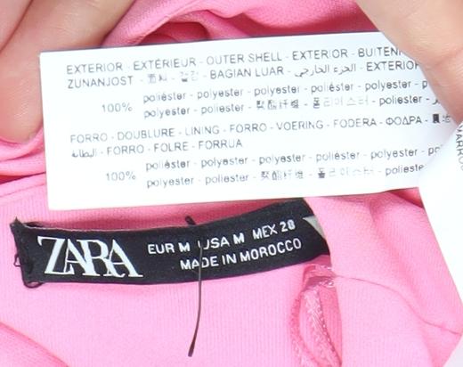 Zara Women’s Pink Wrap Dress Size 12 Long Sleeve V-Neck Party