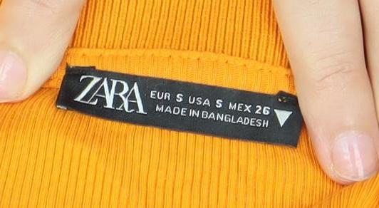 Zara Women Orange Cropped Collared Button-Up Top Long Sleeve S