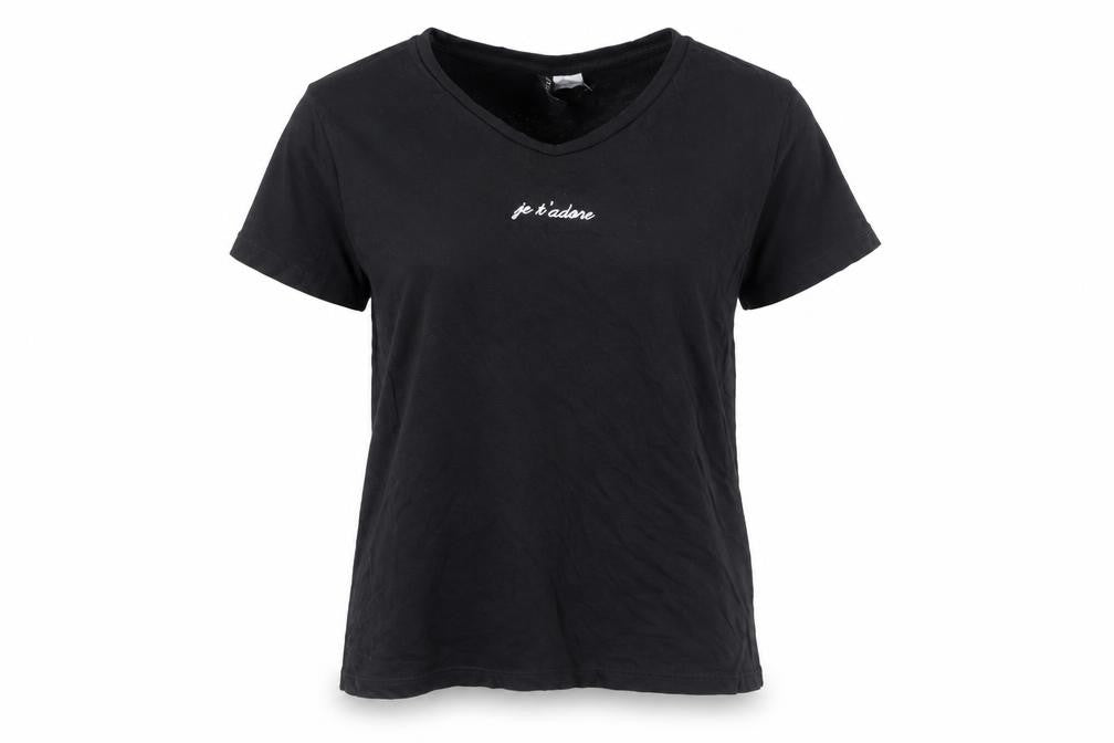 H&M Women’s Black XS Embroidered Je T’adore Casual T-Shirt