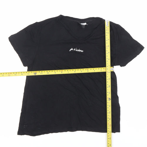 H&M Women’s Black XS Embroidered Je T’adore Casual T-Shirt