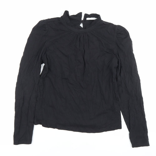 MNG Womens Black Cotton Long Sleeve Mock Neck Blouse M