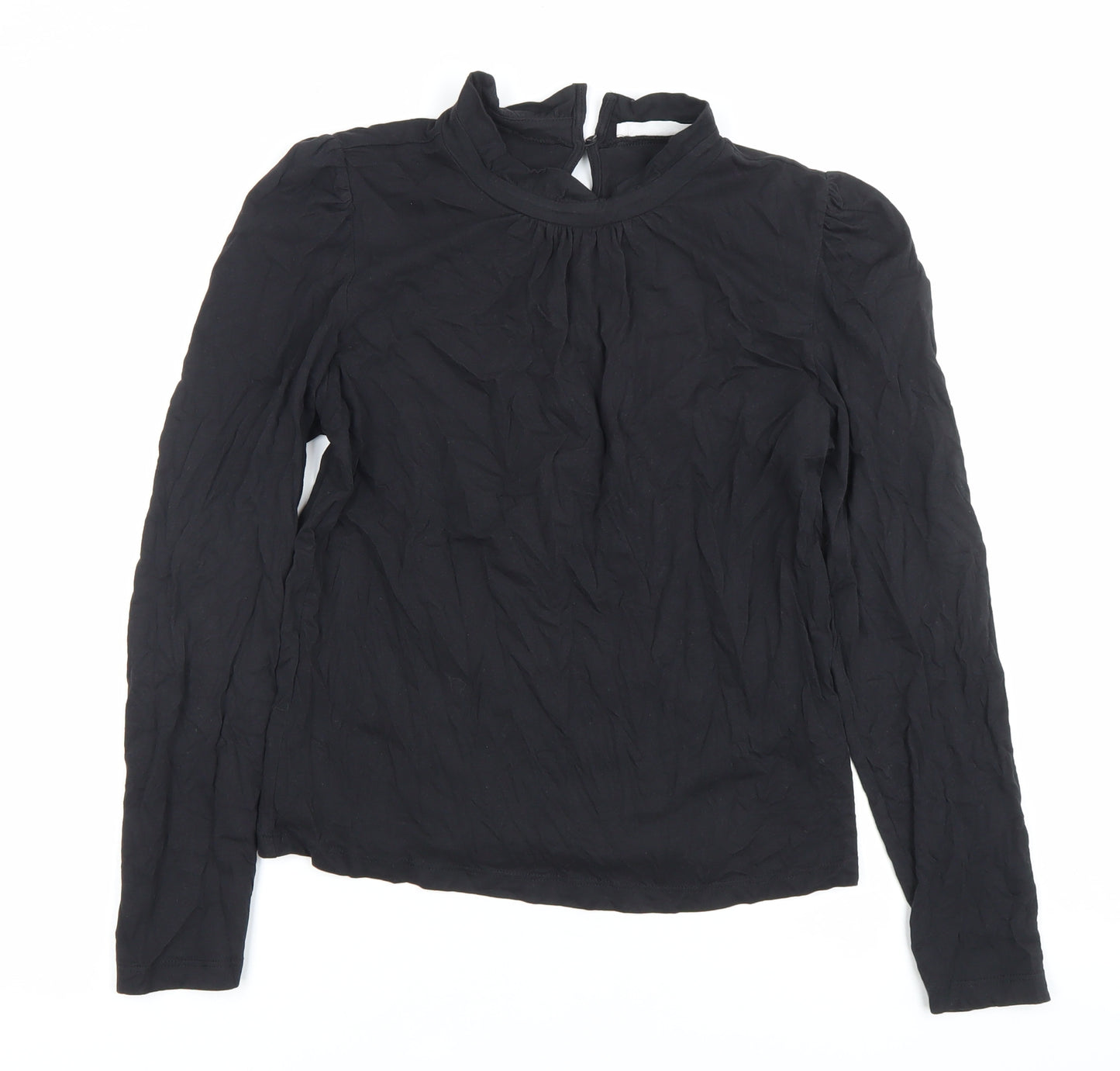 MNG Womens Black Cotton Long Sleeve Mock Neck Blouse M