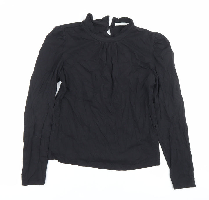 MNG Womens Black Cotton Long Sleeve Mock Neck Blouse M