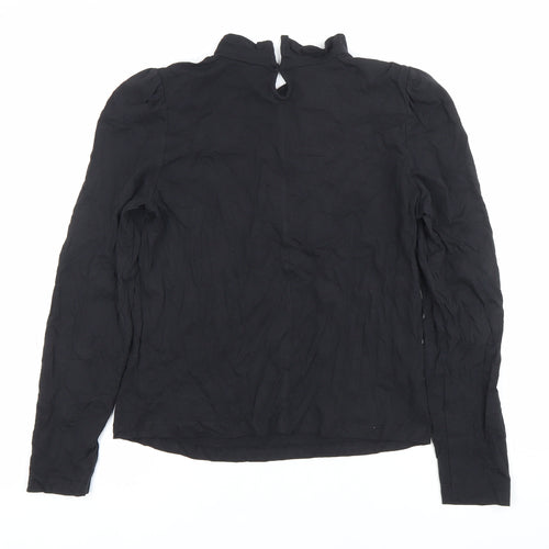 MNG Womens Black Cotton Long Sleeve Mock Neck Blouse M