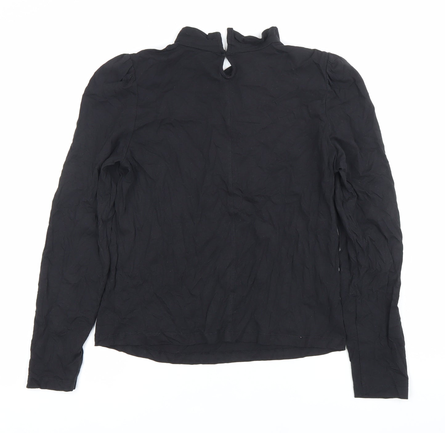 MNG Womens Black Cotton Long Sleeve Mock Neck Blouse M
