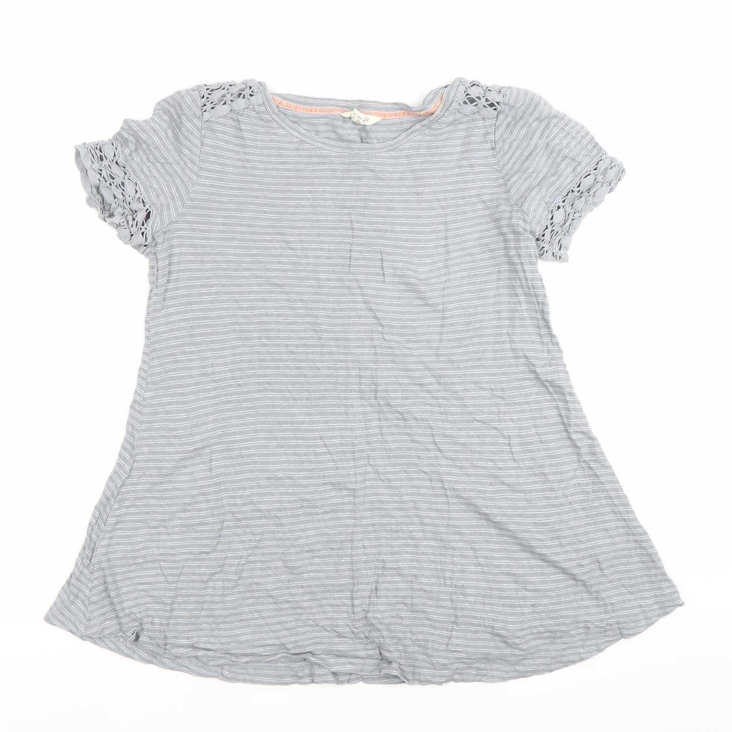 White Stuff Women Grey Striped Linen Blend T-Shirt Size 8
